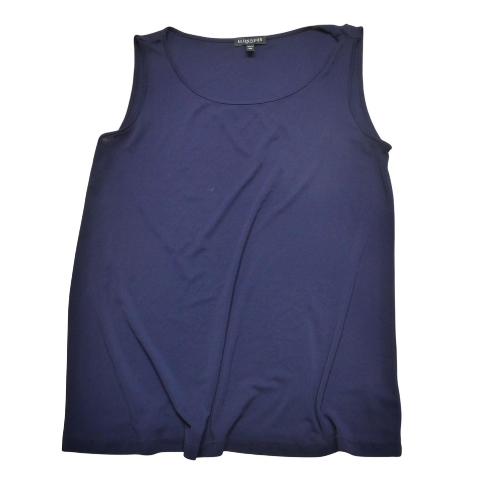 Eileen Fisher Tank Top Womens PM Blue 100% Silk Scoop Neck Basic Lightweight